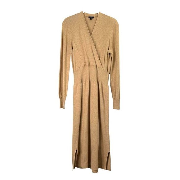 Ann Taylor Dresses & Skirts - Ann Taylor knit‎ cross v neck midi sweater dress Size M tan caramel neutral